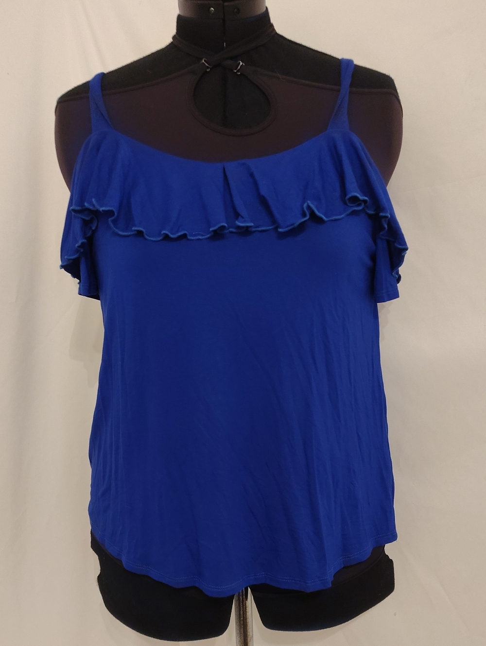 Cable & Gauge Royal Blue Ruffle Cold-Shoulder Cami
